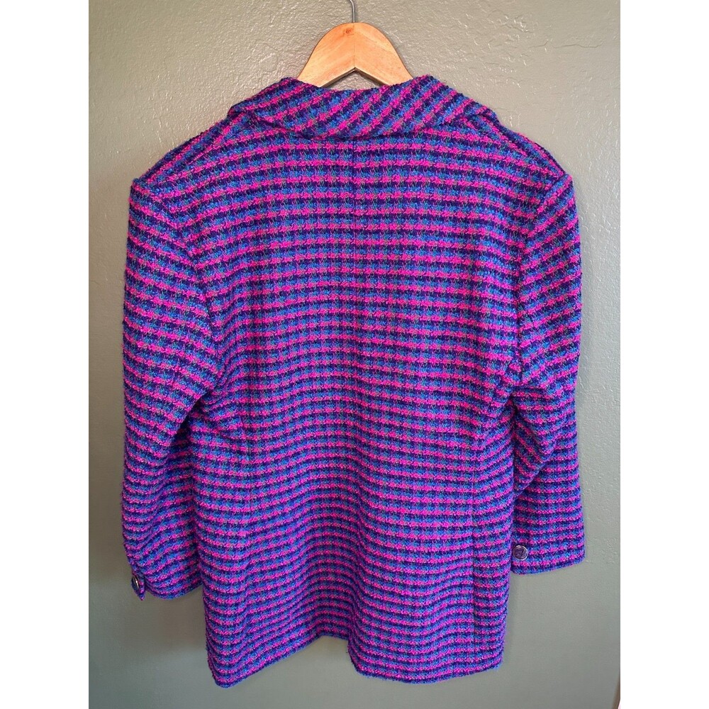 Vintage women's small tweed wool lined jacket blazer vibrant retro houndstooth - Picture 2 of 8